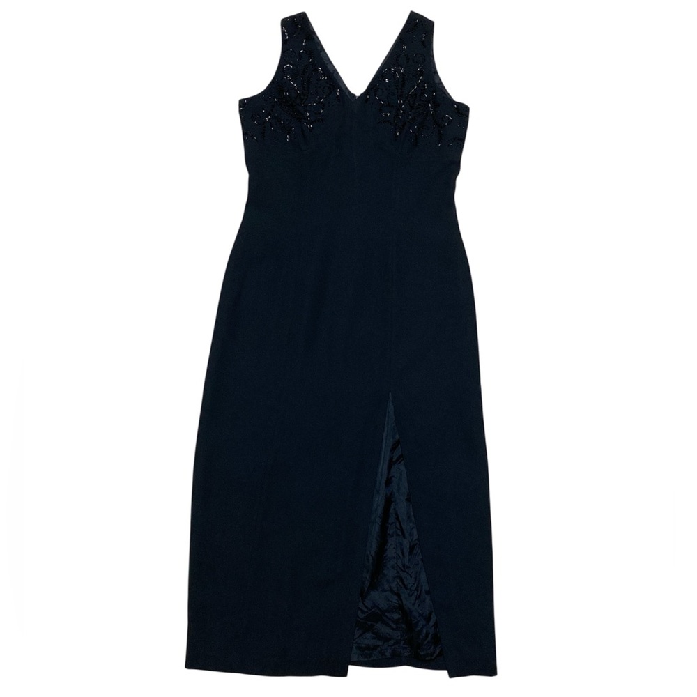 MariAnna Beaded Evening Gown Womens 10 Black Tie Sleeveless V Neck Cocktail Maxi